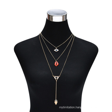 Trend Multilayer Choker Necklace with Mouth Evil Eye Pendant